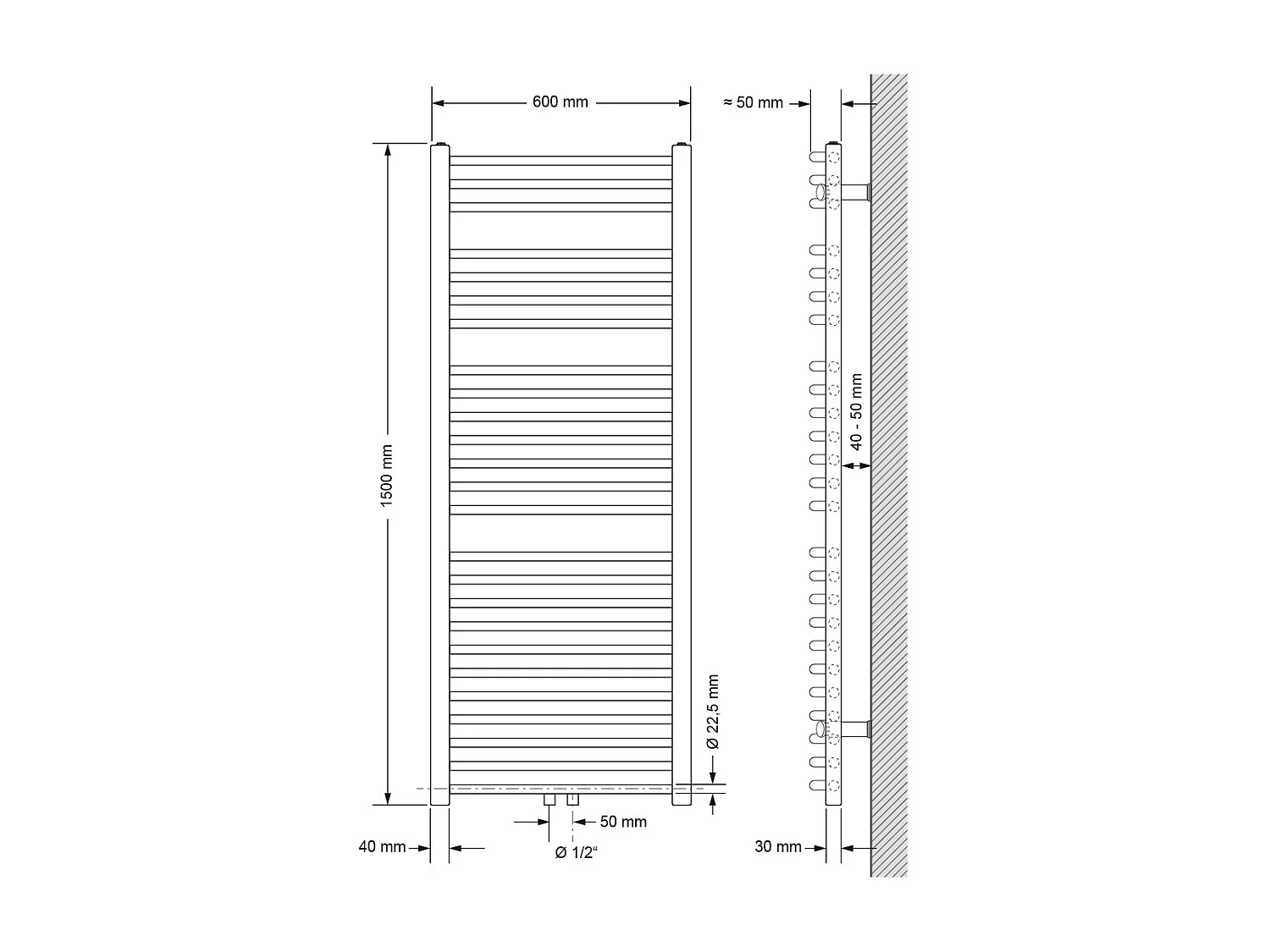 Radiatore Sahara termosifone calorifero per bagno centrale bianco 60x150 cm