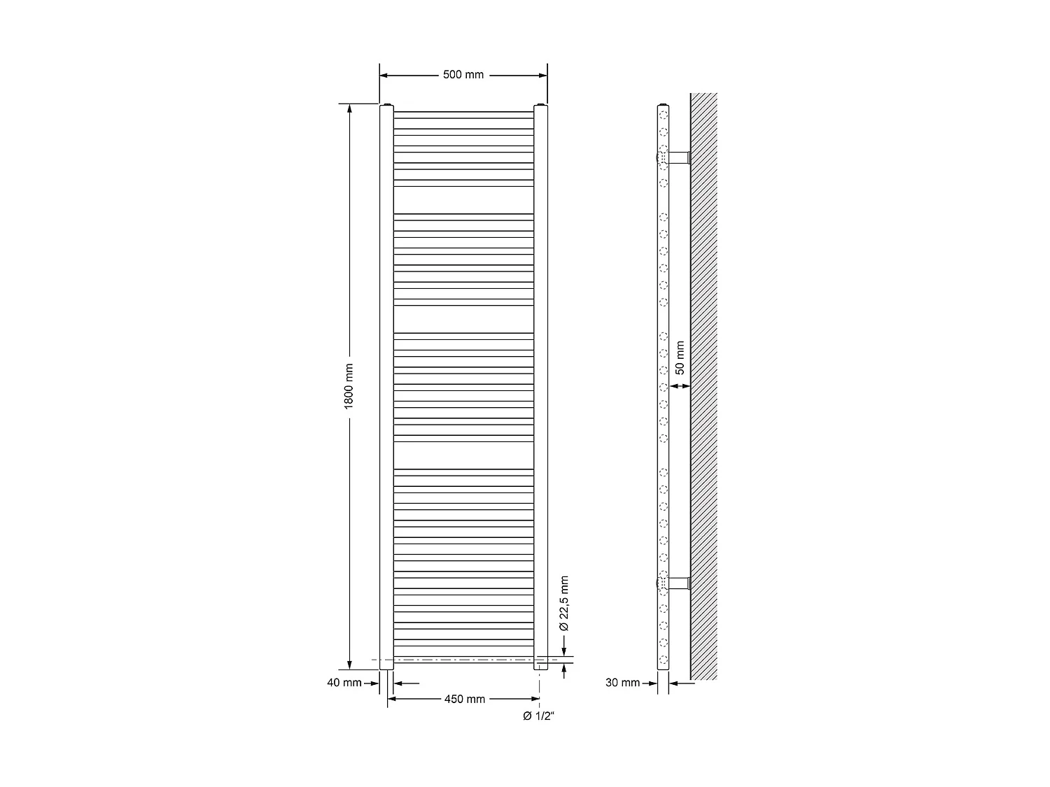 Radiador de baño Sahara calienta toallas conexión lateral blanco 50x180cm