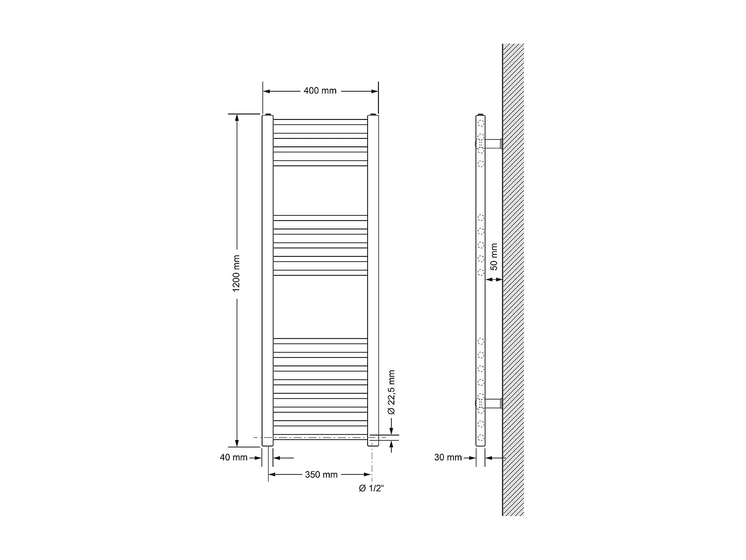 Radiateur de salle de bain Sahara Raccord latéral sèche-serviettes Anthracite 40
