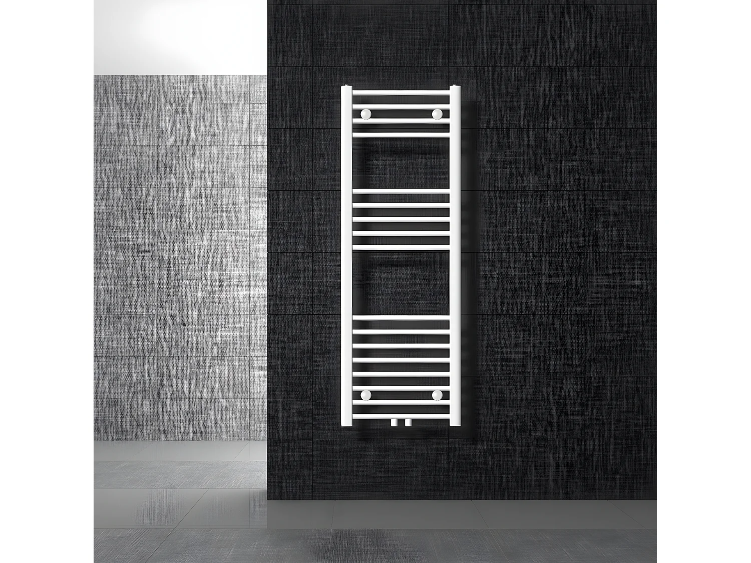 Radiateur sèche-serviette forme courbé acier blanc connexion central 40x120 cm