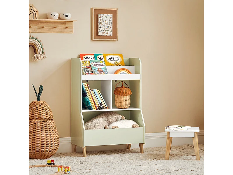 SoBuy KMB90-GR Étagère de Rangement Jouets pour Enfant, Étagère à Livres, Meuble de Rangement pour Chambre d'Enfants, Bibliothèque
