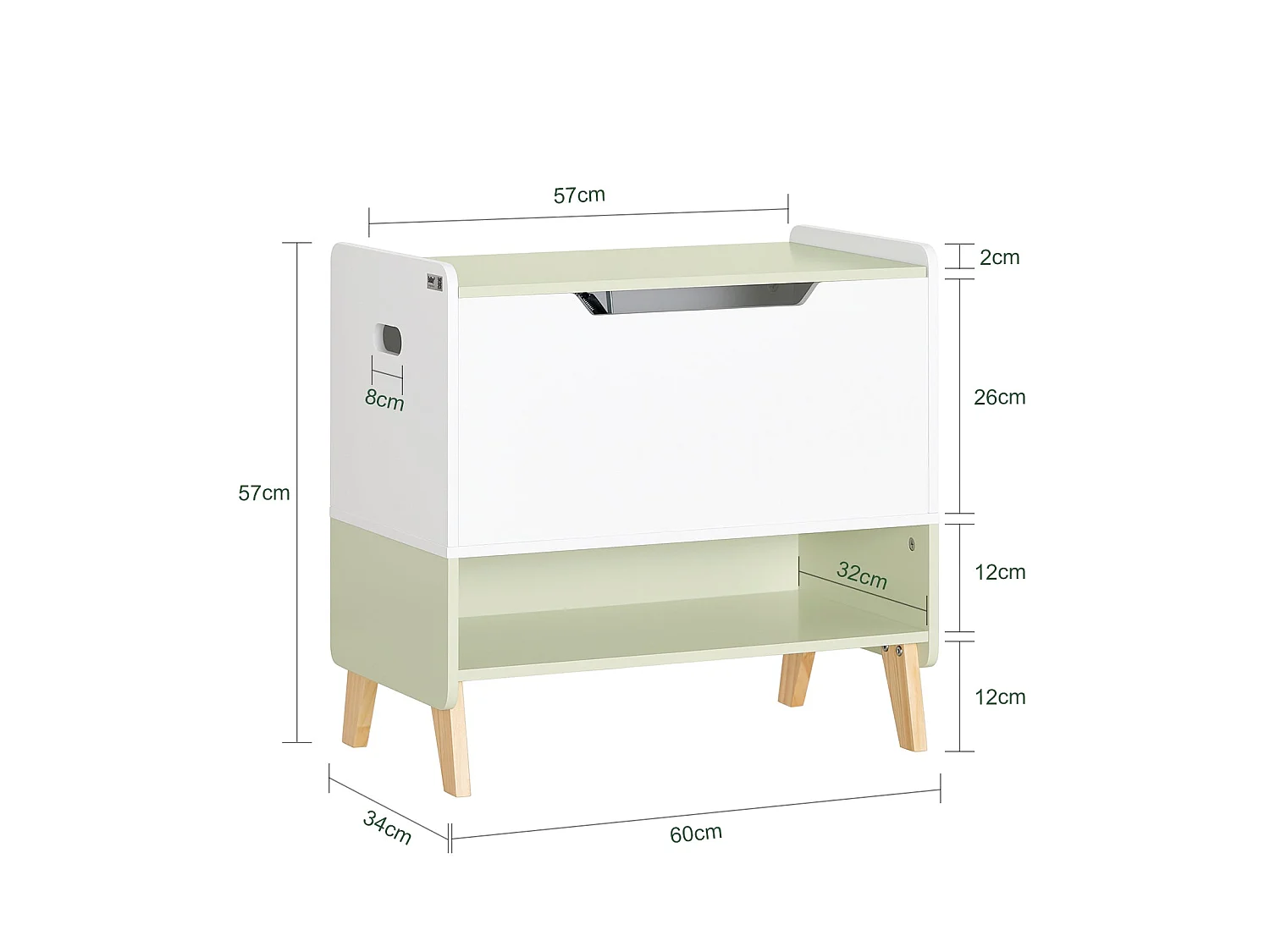 SoBuy Coffre à Jouets Enfants en Bois, Boîte à Jouets avec Couvercle Rabattable, Organisateur de Jouets pour Chambre d’Enfant, Ouvert 60 x 34 x 57 cm, KMB91-GR