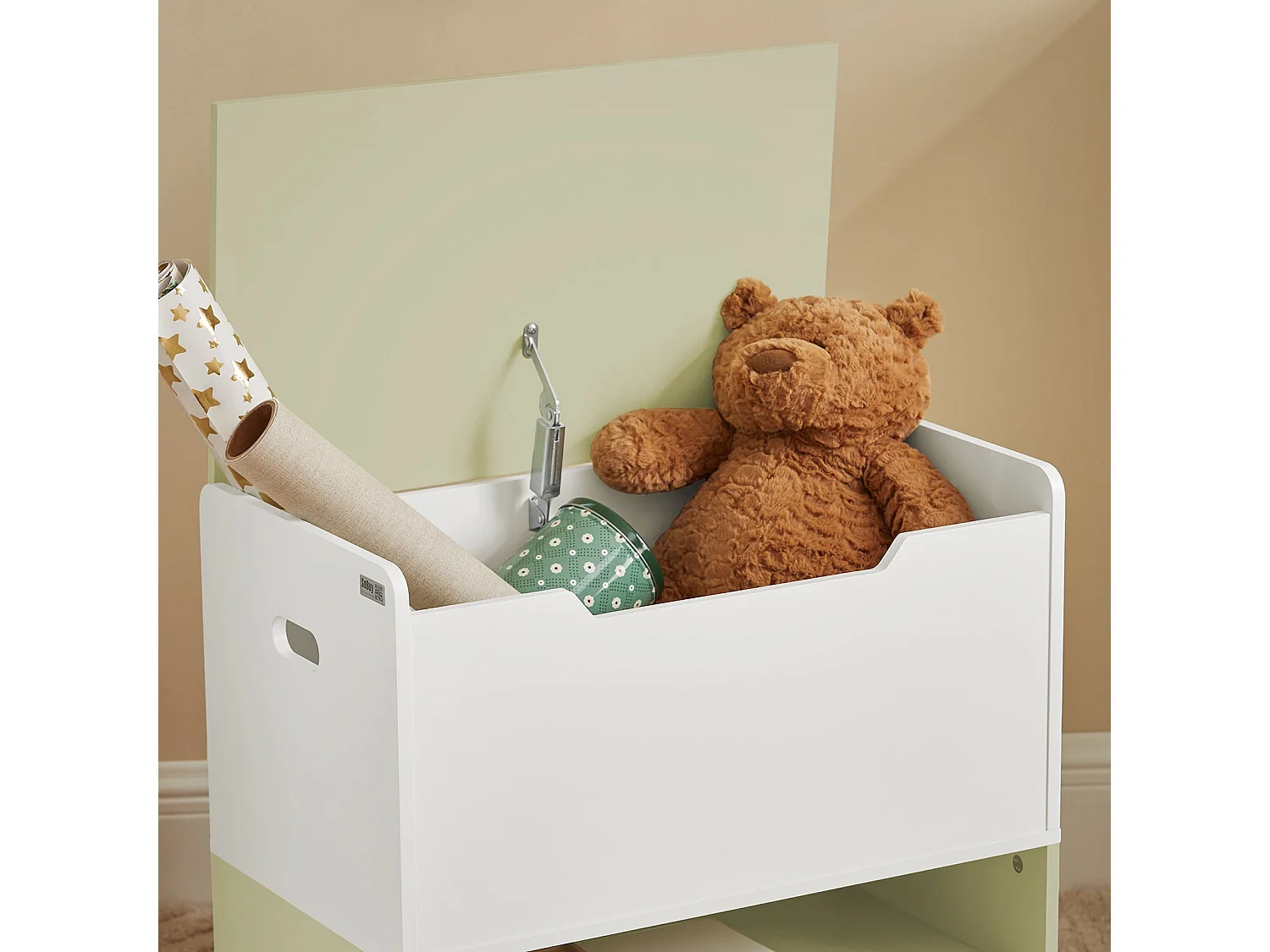 SoBuy Coffre à Jouets Enfants en Bois, Boîte à Jouets avec Couvercle Rabattable, Organisateur de Jouets pour Chambre d’Enfant, Ouvert 60 x 34 x 57 cm, KMB91-GR