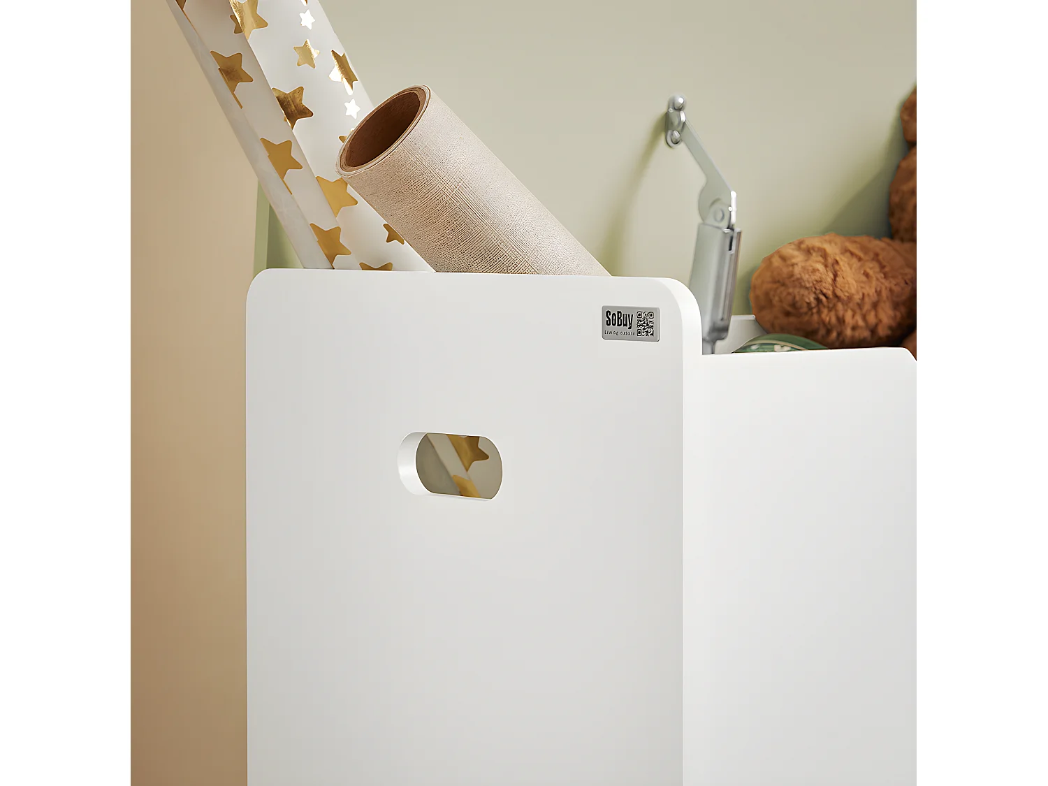 SoBuy Coffre à Jouets Enfants en Bois, Boîte à Jouets avec Couvercle Rabattable, Organisateur de Jouets pour Chambre d’Enfant, Ouvert 60 x 34 x 57 cm, KMB91-GR