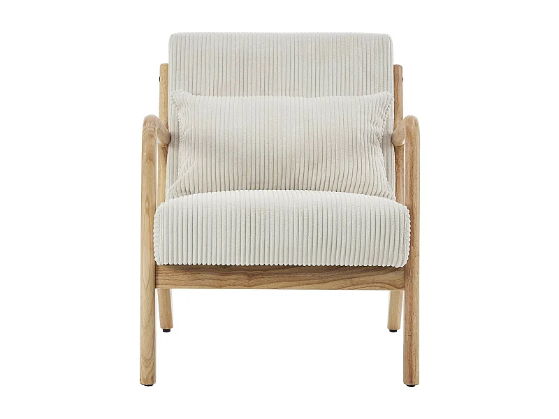 Fauteuil en bois et velours côtelé beige - Lanna