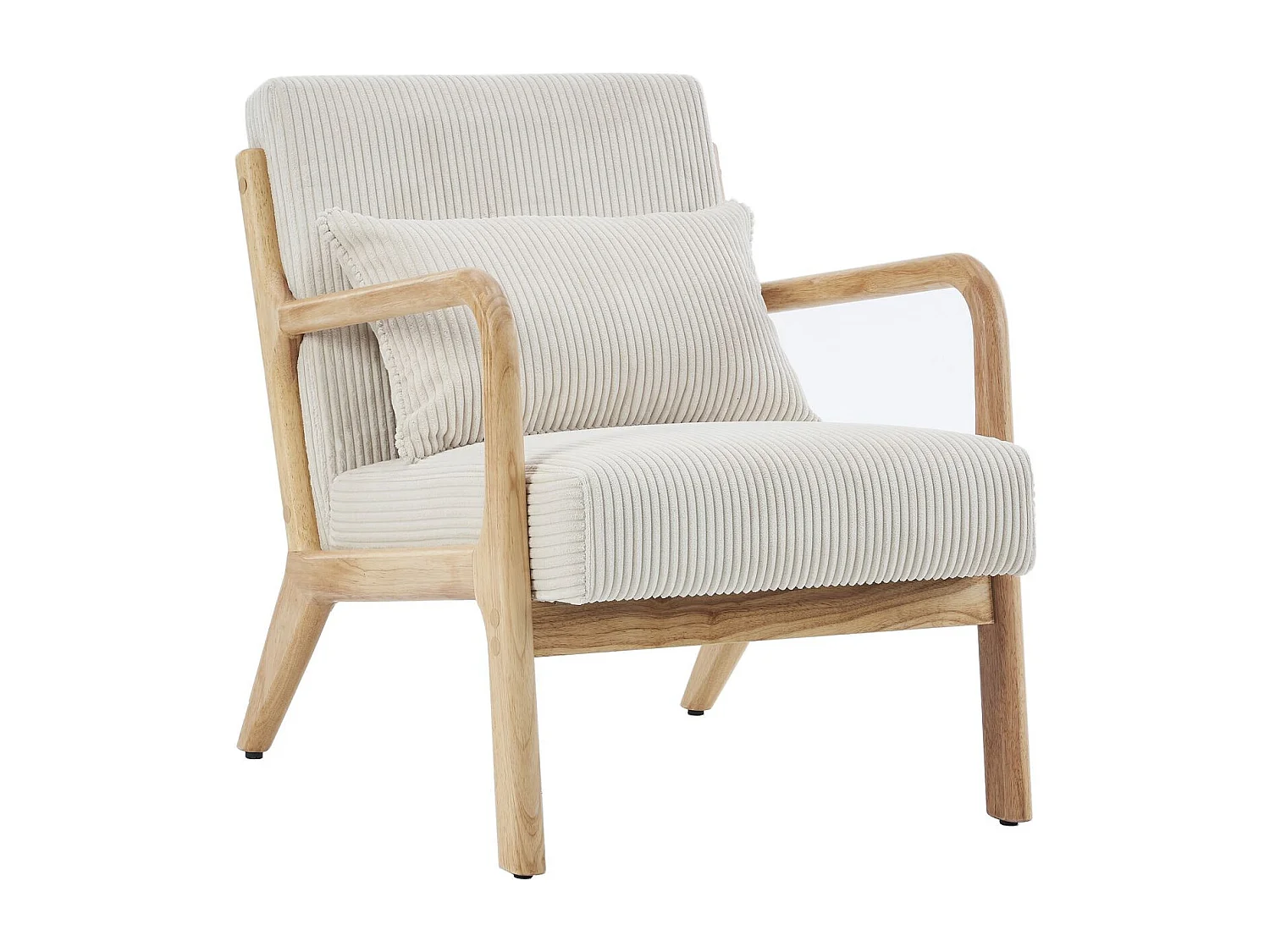 Fauteuil en bois et velours côtelé beige - Lanna