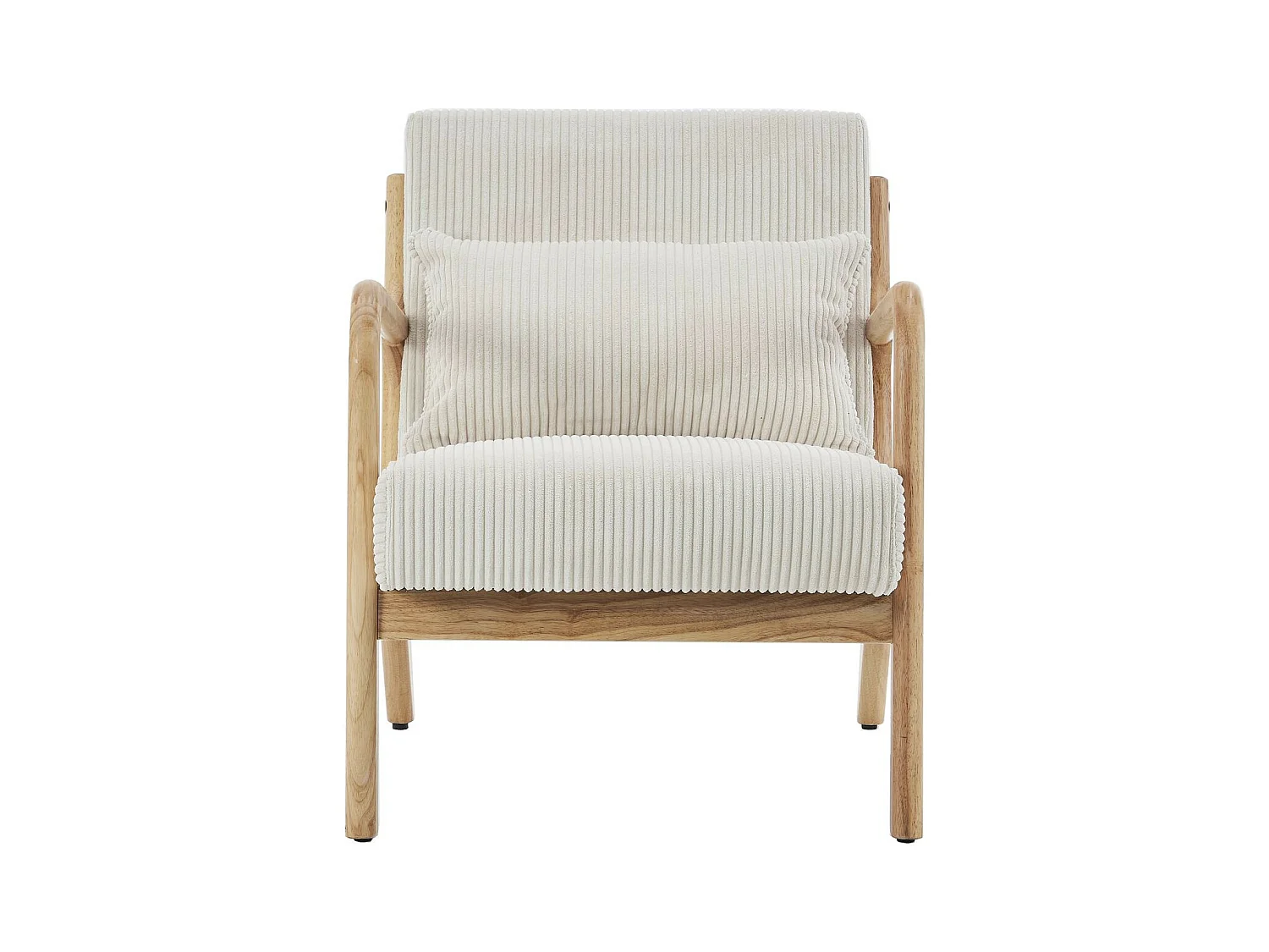 Fauteuil en bois et velours côtelé beige - Lanna