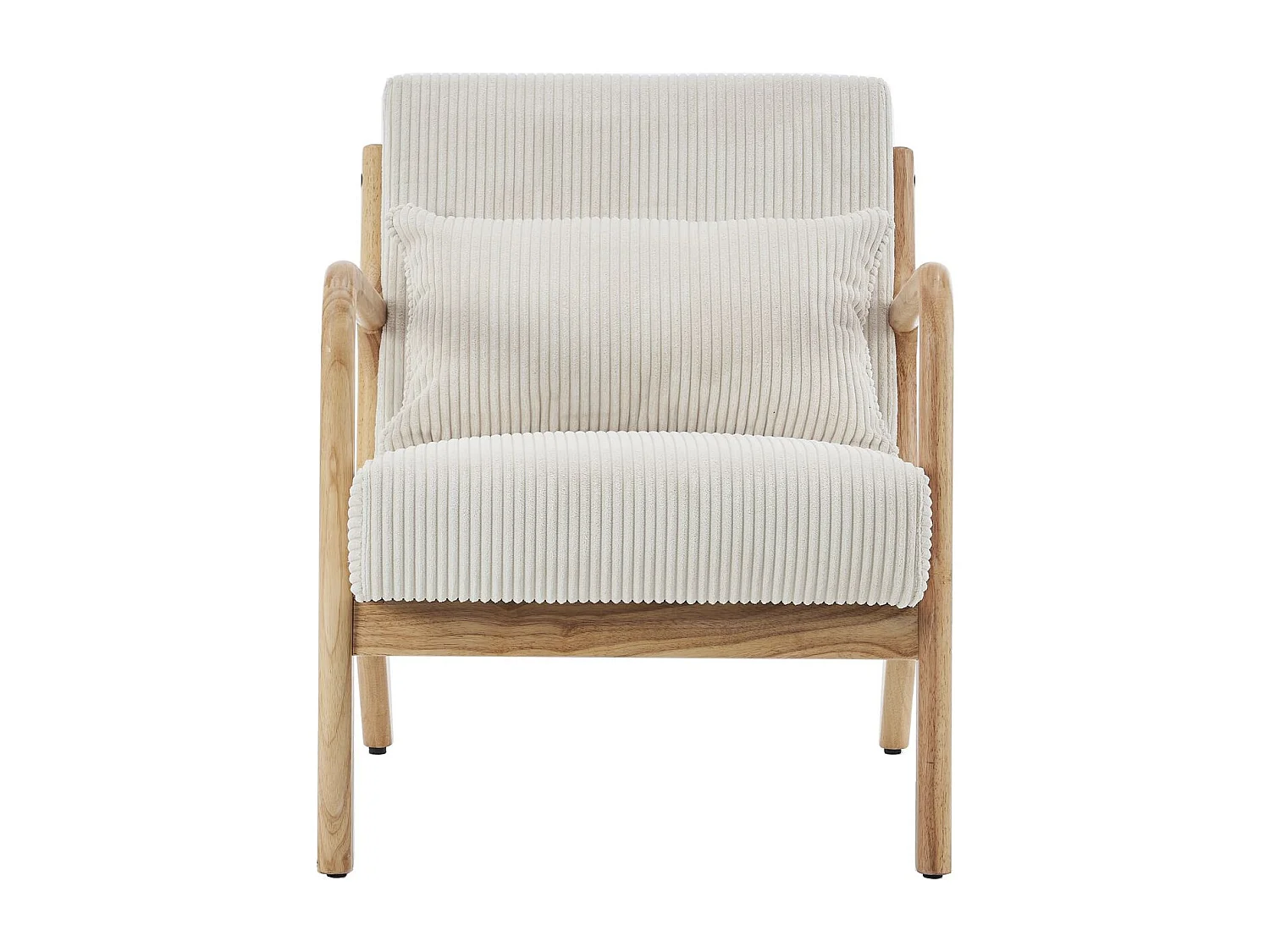 Fauteuil en bois et velours côtelé beige - Lanna