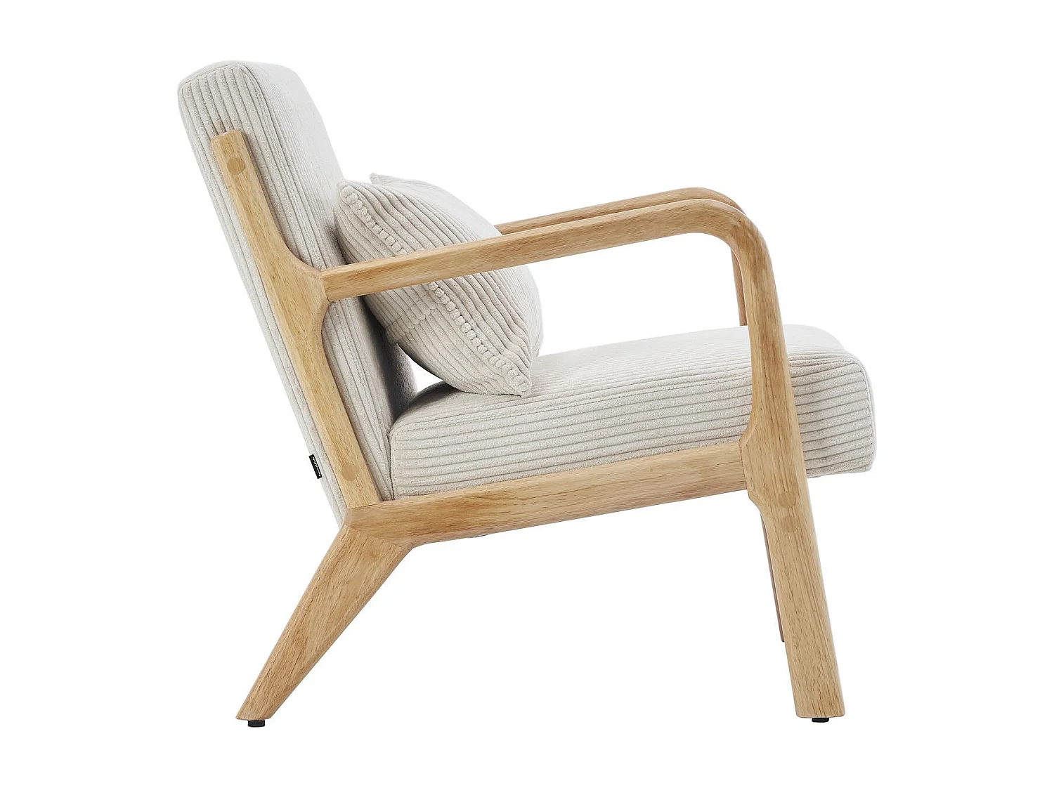 Fauteuil en bois et velours côtelé beige - Lanna
