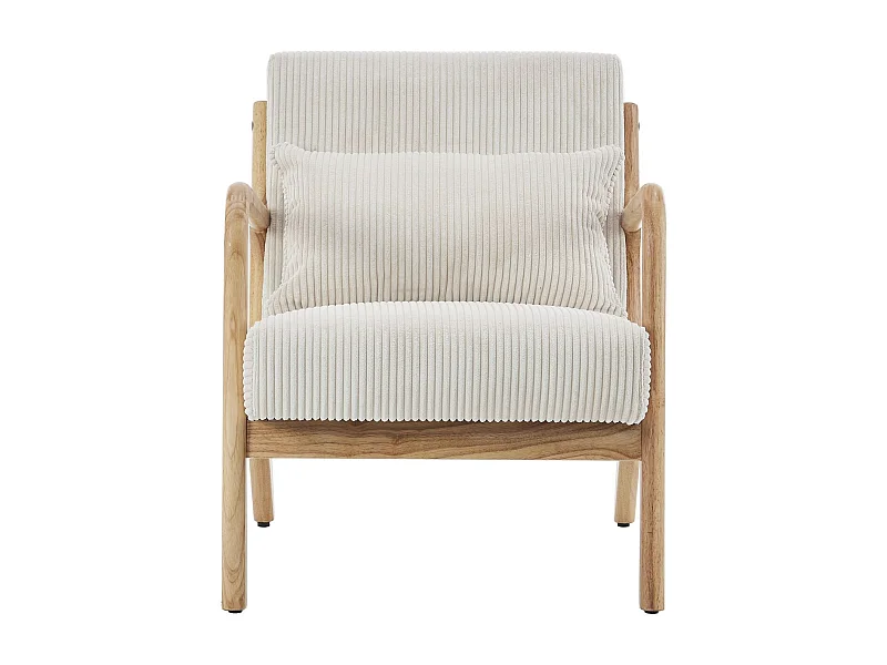 Fauteuil en bois et velours côtelé beige - Lanna