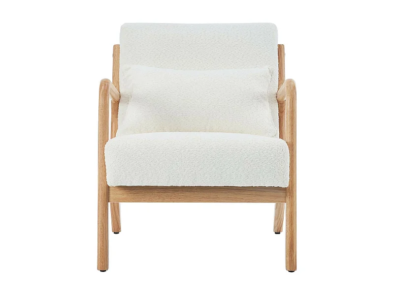 Fauteuil en bois et tissu bouclette écru - Lanna