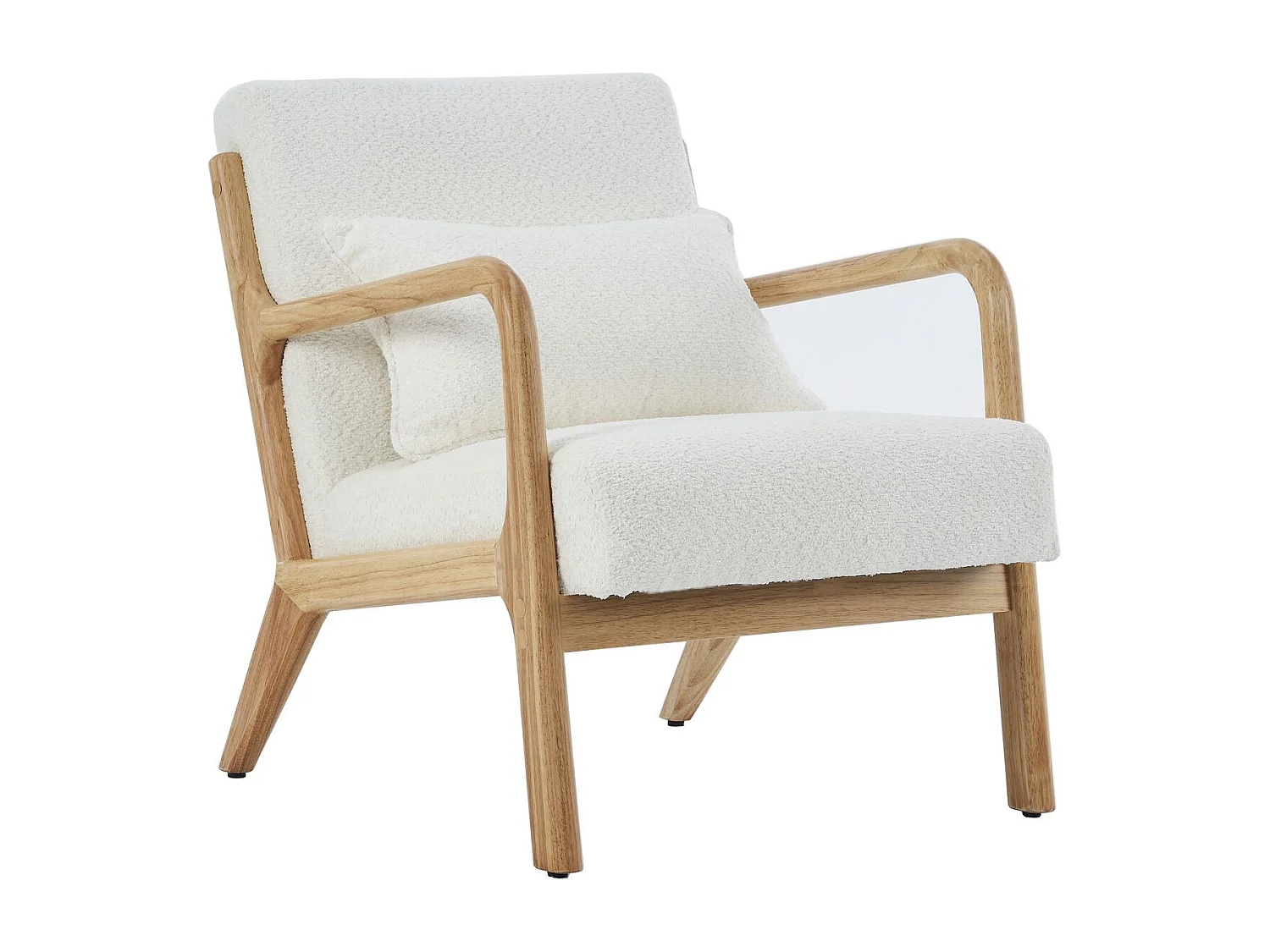 Fauteuil en bois et tissu bouclette écru - Lanna