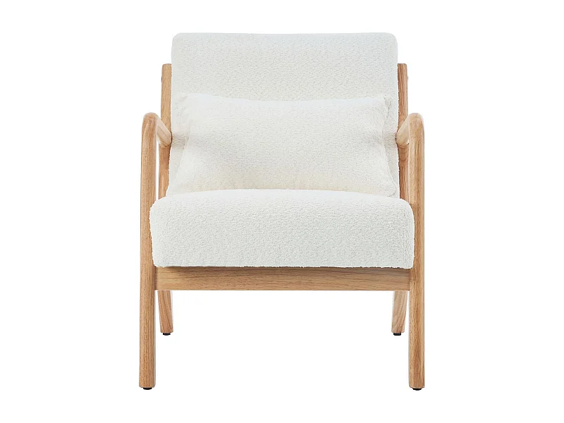Fauteuil en bois et tissu bouclette écru - Lanna