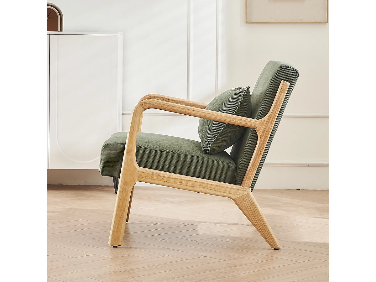 Fauteuil en bois et velours côtelé vert - Lanna