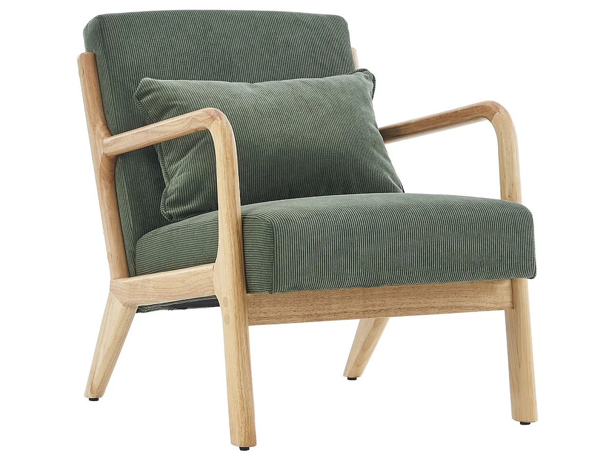 Fauteuil en bois et velours côtelé vert - Lanna