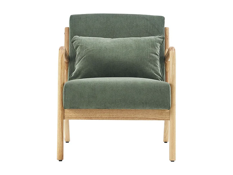 Fauteuil en bois et velours côtelé vert - Lanna