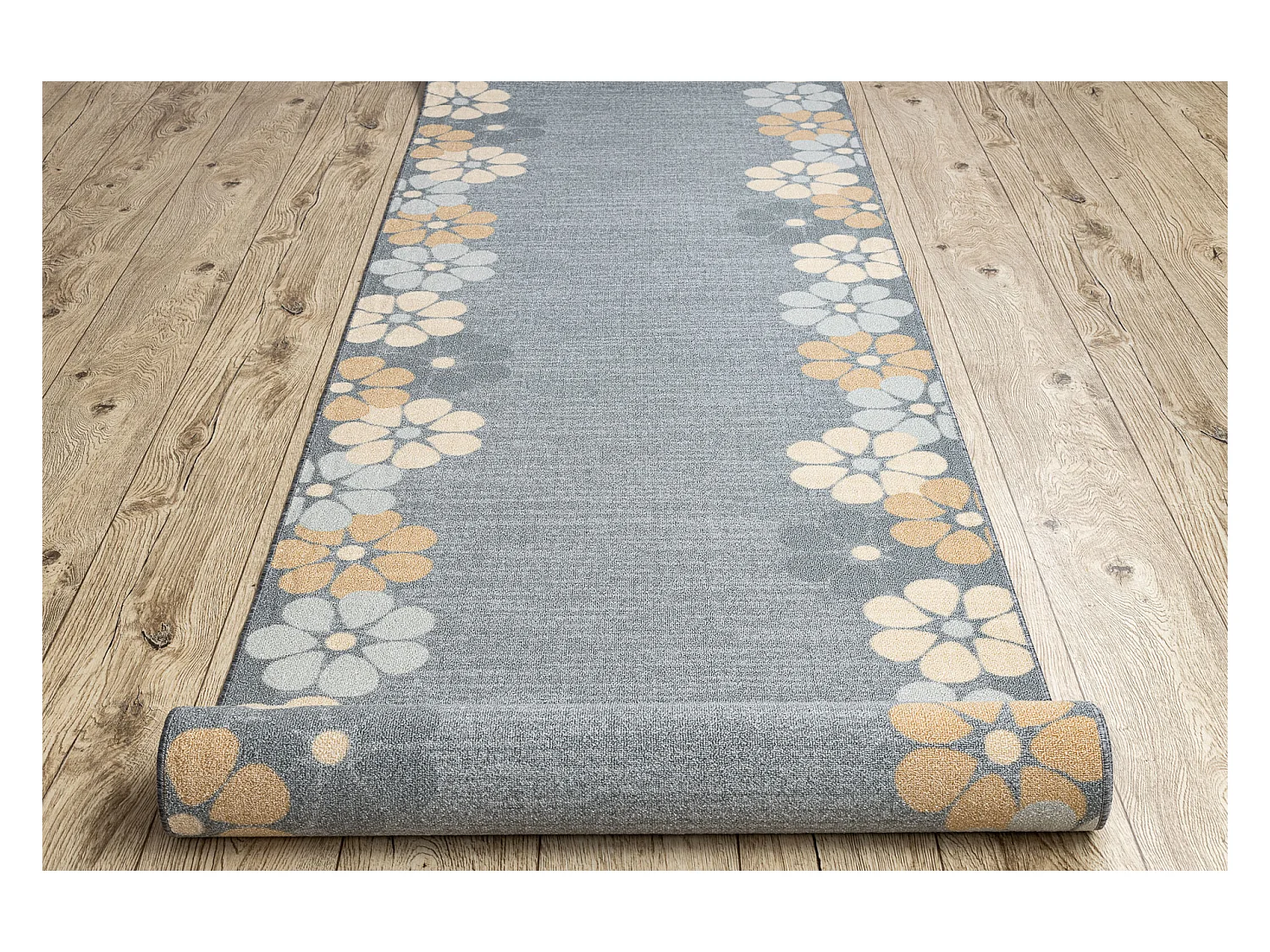 Passadeira antiderrapante CUBE Flor, a goma cinzento 80x470 cm