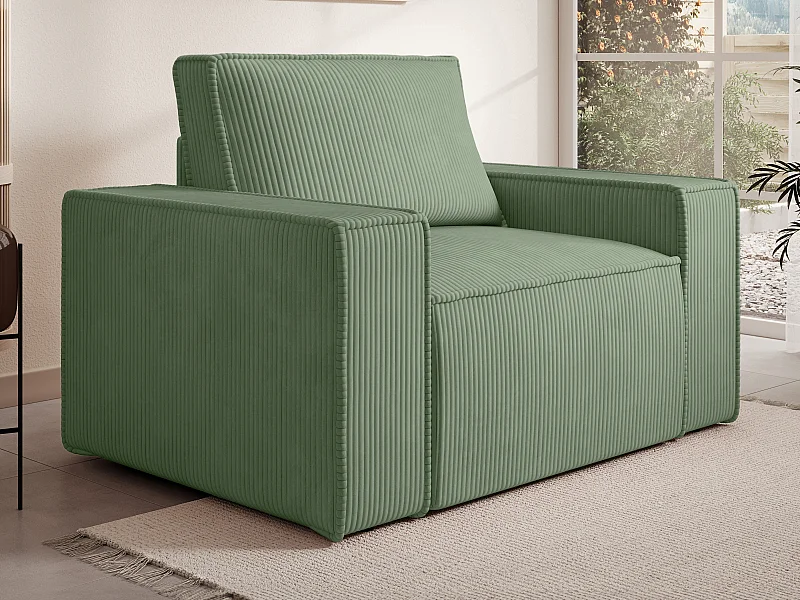 Fauteuil en velours côtelé vert amande AMELIA