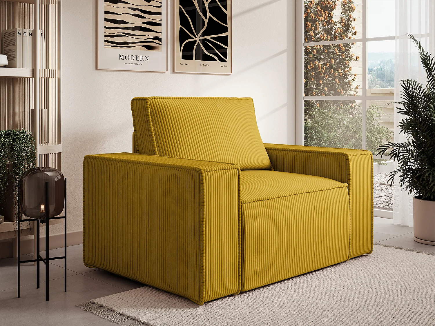 Poltrona in Velluto a coste Giallo - AMELIA