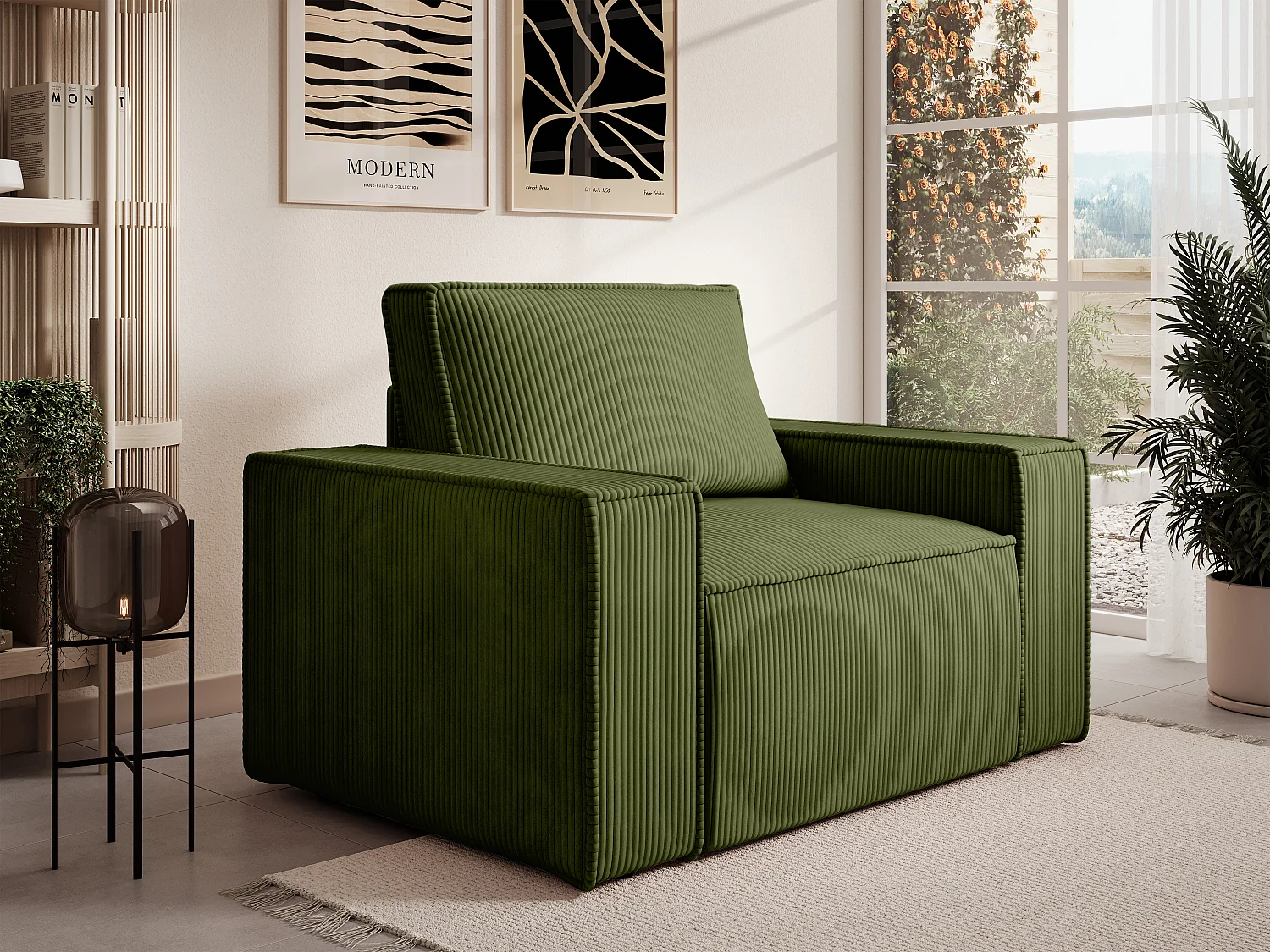 Fauteuil en velours côtelé kaki AMELIA