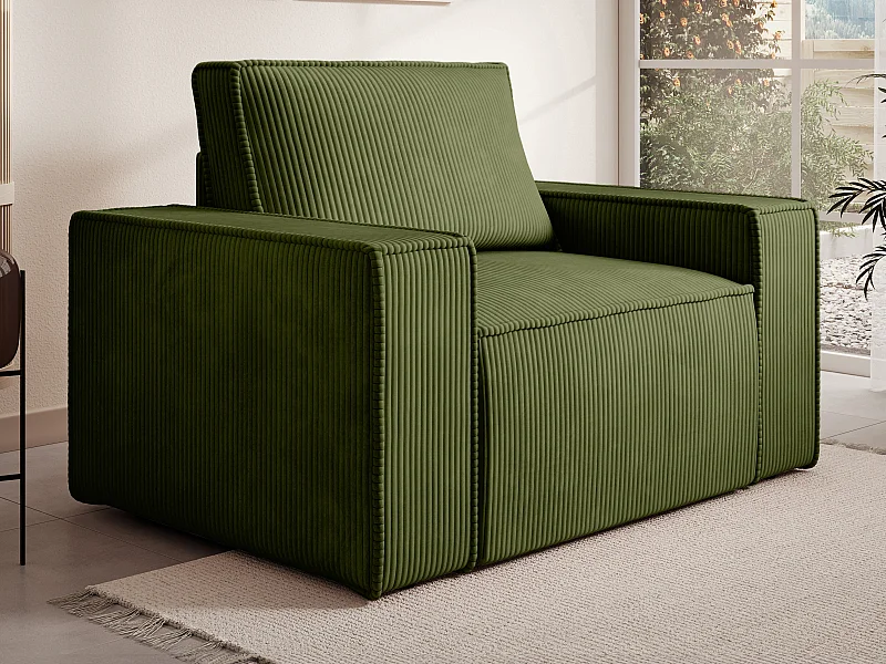 Fauteuil van olijfgroen ribfluweel AMELIA