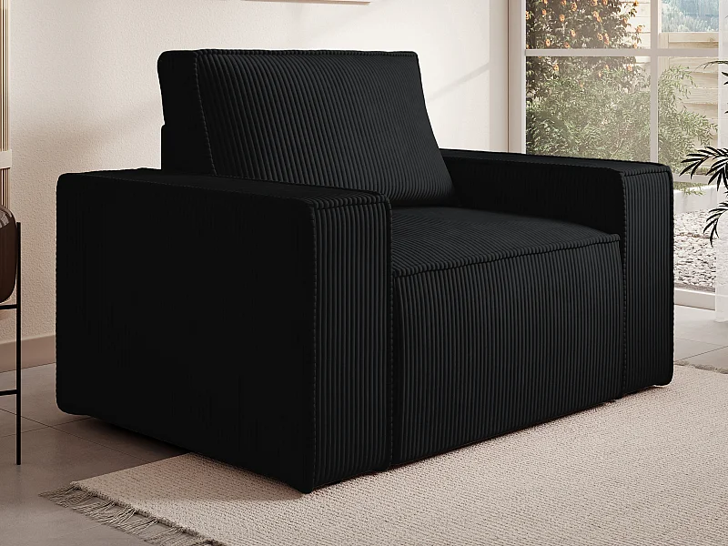 Fauteuil en velours côtelé noir AMELIA