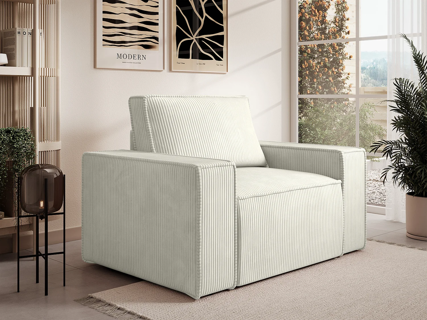 Fauteuil van wit ribfluweel AMELIA