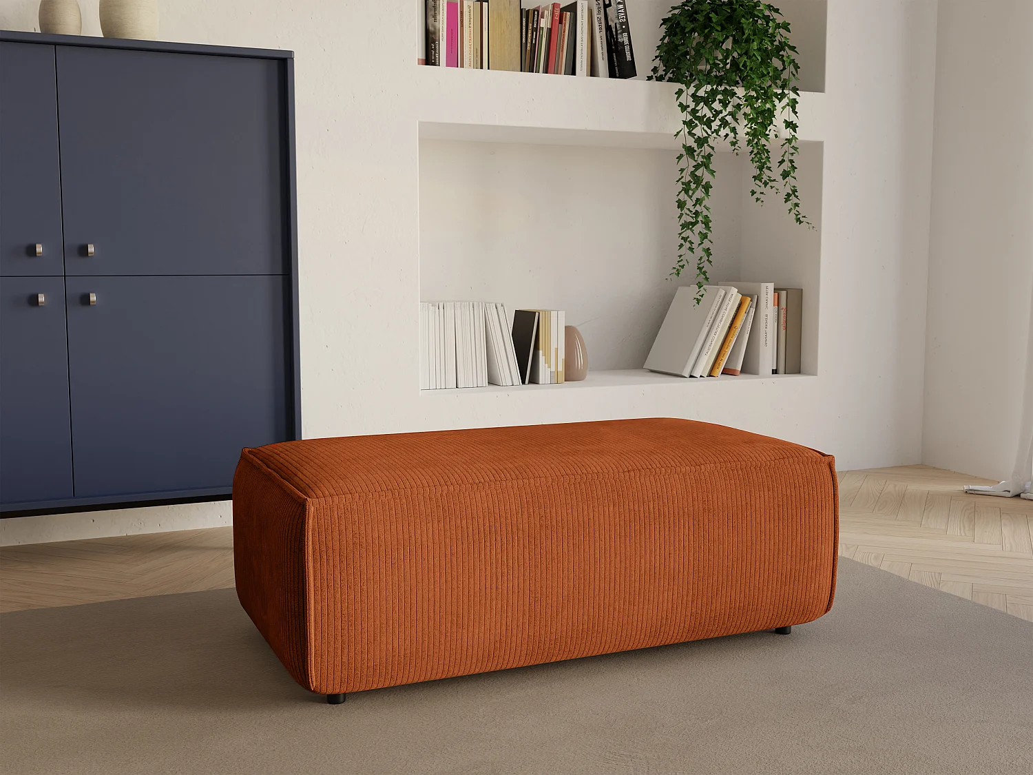 Pouf en velours côtelé terracotta AMELIA