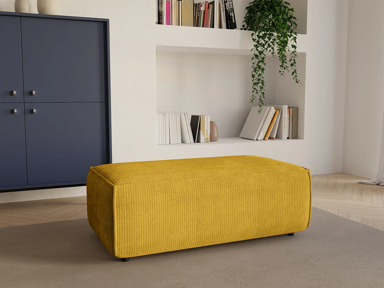 Pouf en velours côtelé jaune AMELIA