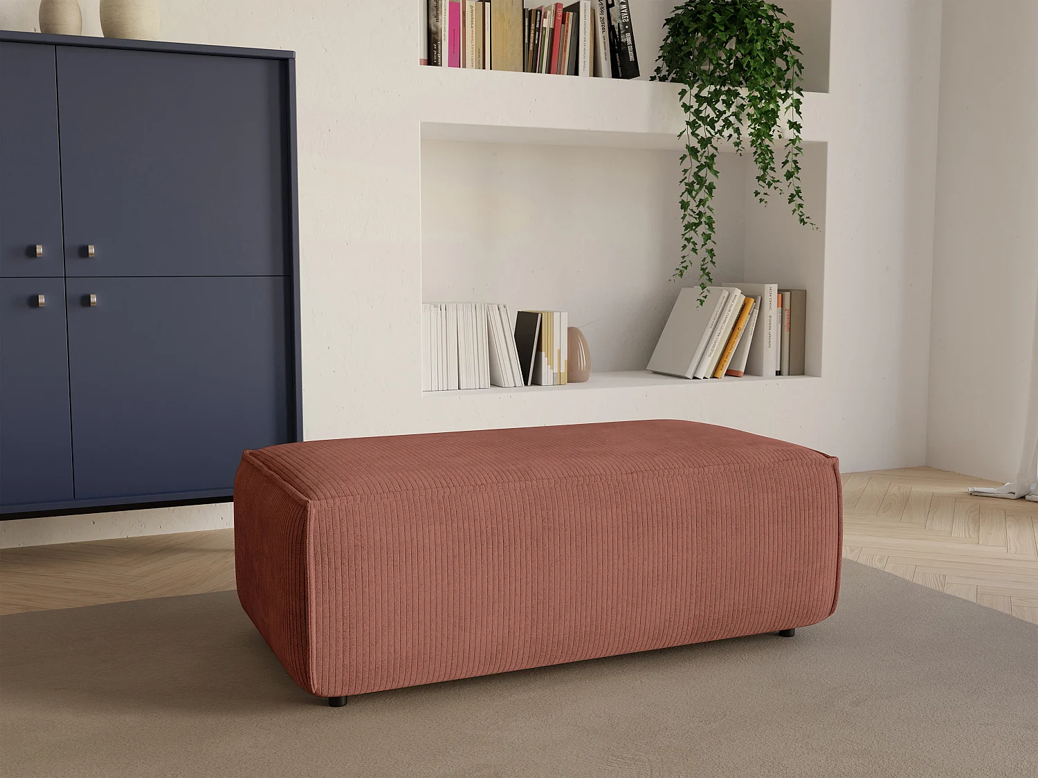 Pouf en velours côtelé rose AMELIA