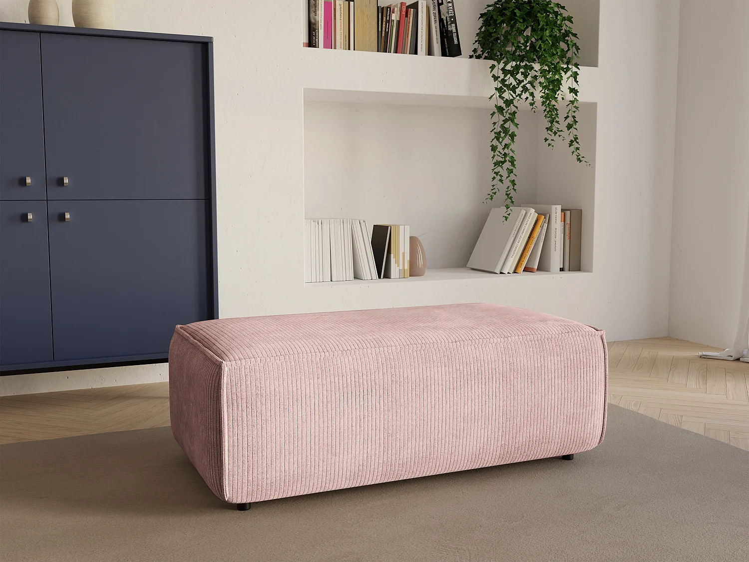 Pouf en velours côtelé rose poudré AMELIA