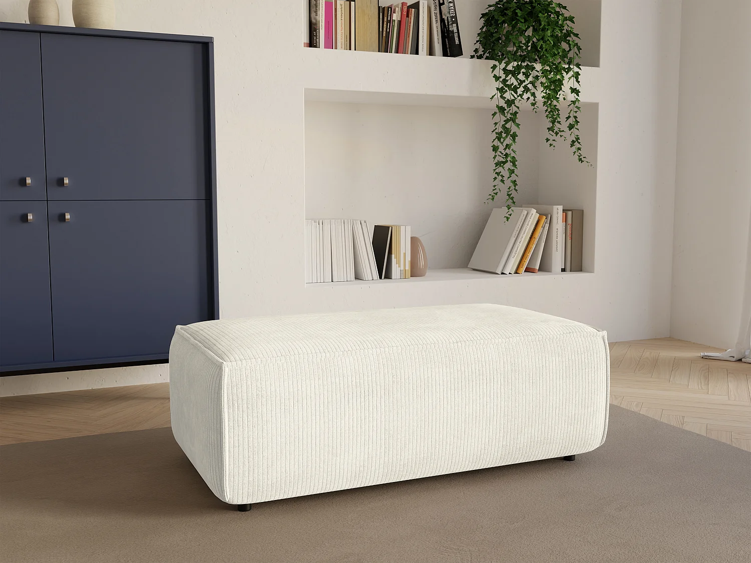 Hocker - Cord - Weiß - AMELIA