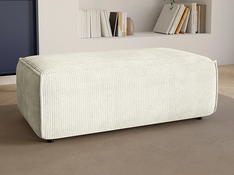 Pouf en velours côtelé blanc AMELIA