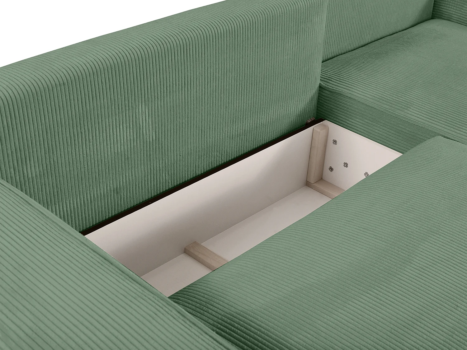 Högerställd bäddsoffa i mandelgrön manchestervelour AMELIA