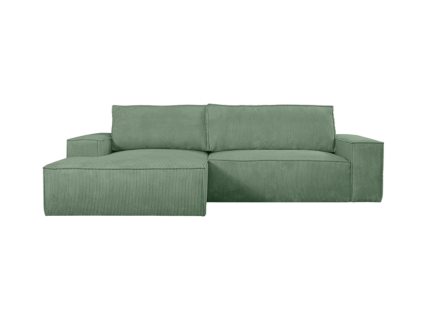 Sofá rinconera izquierda de pana color verde almendra AMELIA