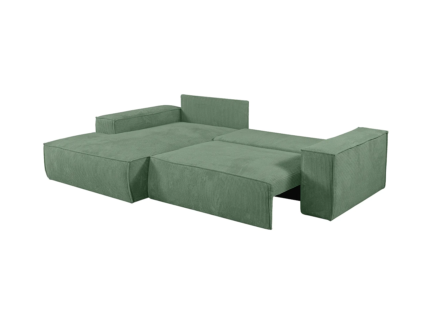 Sofá rinconera izquierda de pana color verde almendra AMELIA