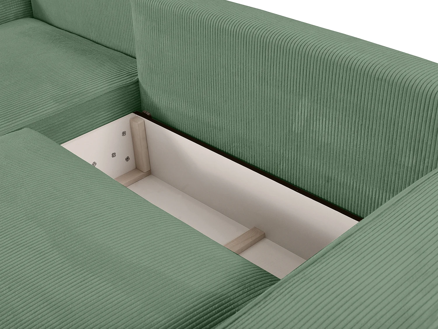 Ecksofa mit Schlaffunktion - Ecke links - Cord - Mandelgrün - AMELIA