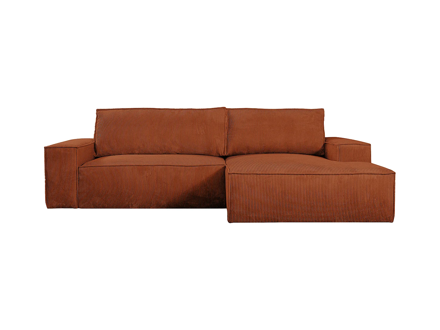 Slaapbank met hoek rechts van terracottakleurig ribfluweel AMELIA