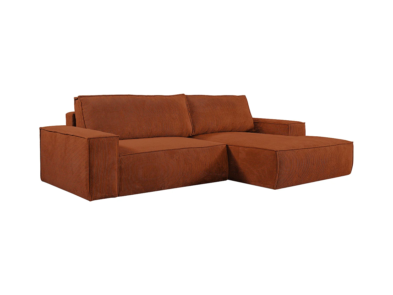 Slaapbank met hoek rechts van terracottakleurig ribfluweel AMELIA