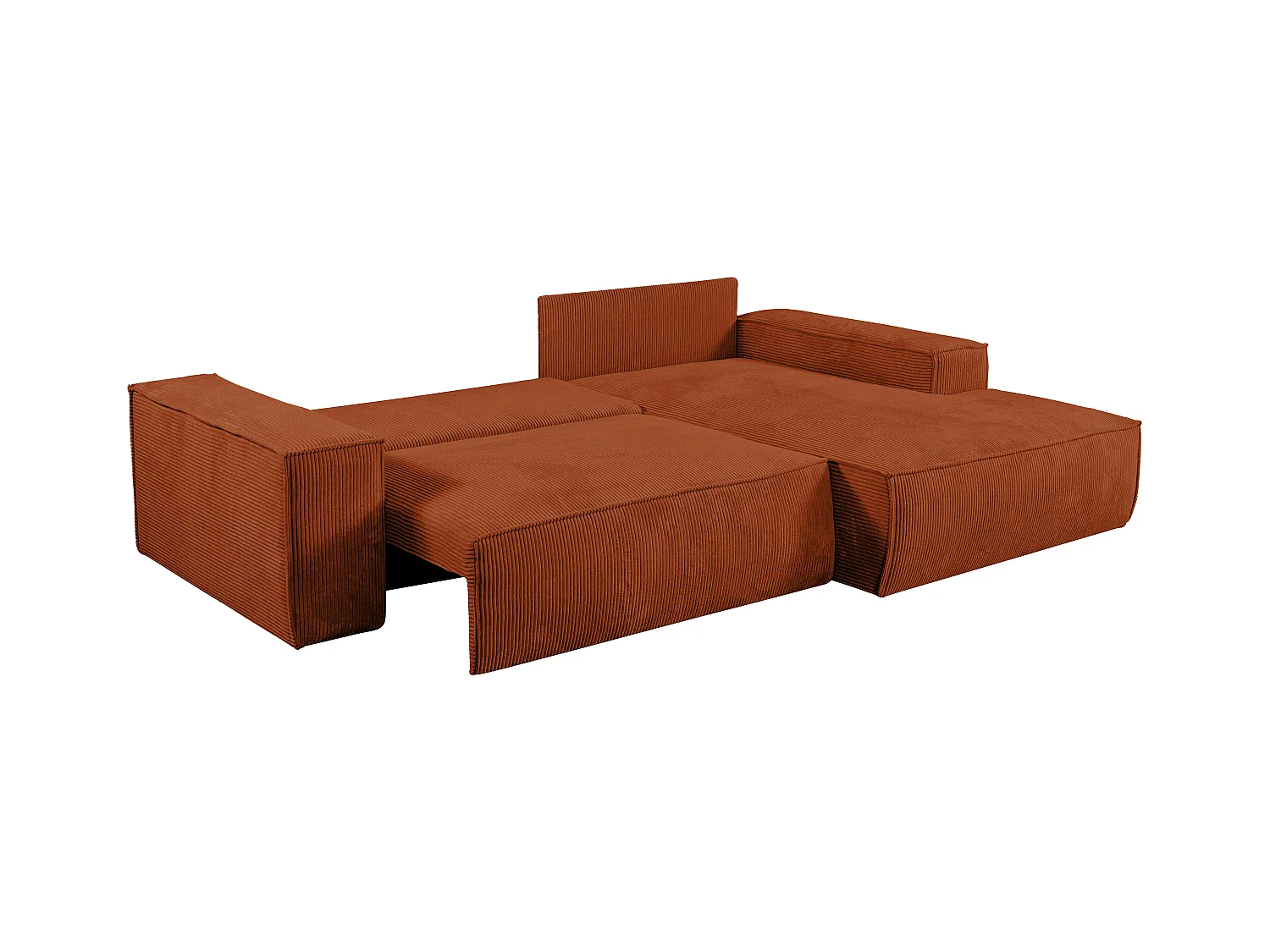 Slaapbank met hoek rechts van terracottakleurig ribfluweel AMELIA