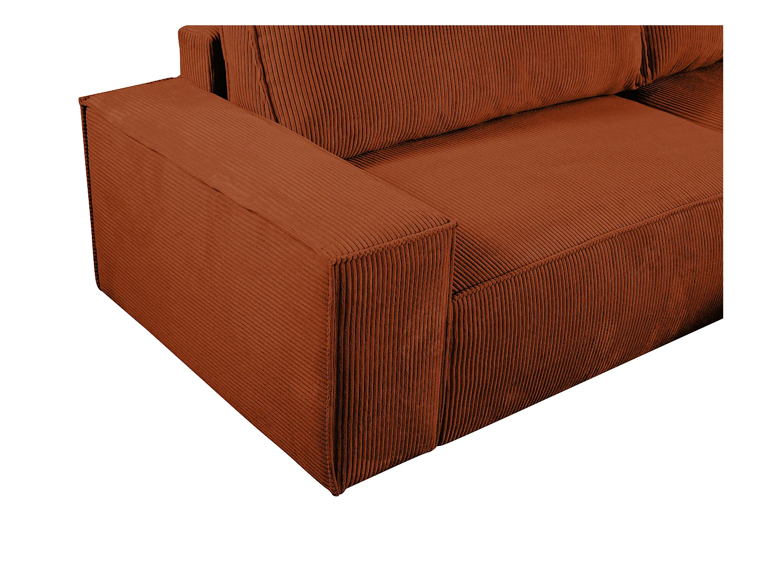 Slaapbank met hoek rechts van terracottakleurig ribfluweel AMELIA