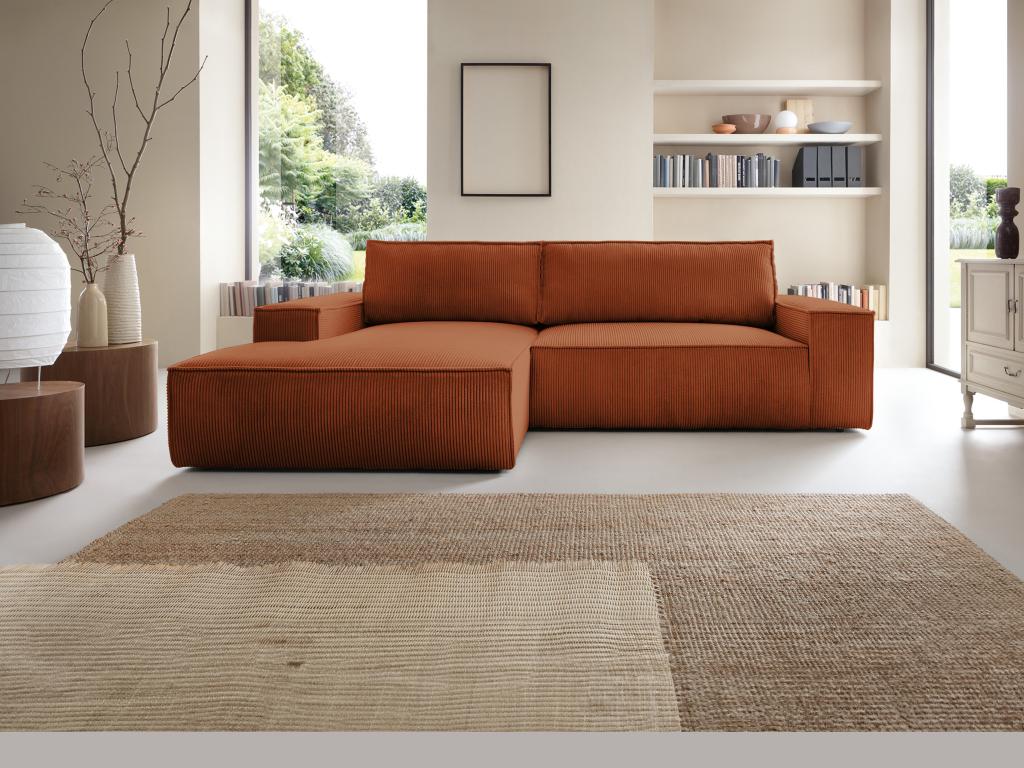Ecksofa mit Schlaffunktion - Ecke links - Cord - Terracotta - AMELIA günstig online kaufen