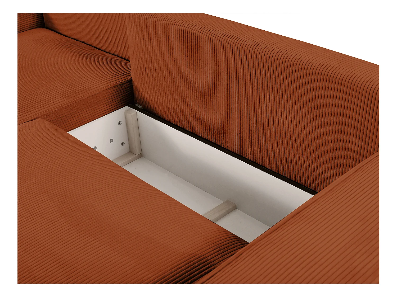 Ecksofa mit Schlaffunktion - Ecke links - Cord - Terracotta - AMELIA