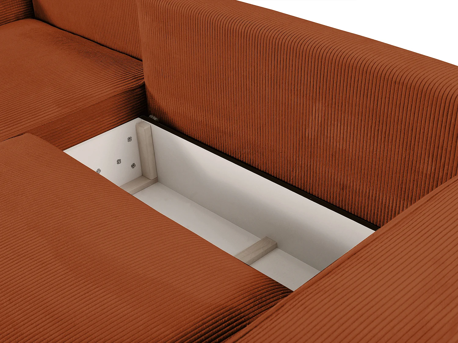 Canapé d'angle gauche convertible en velours côtelé terracotta AMELIA