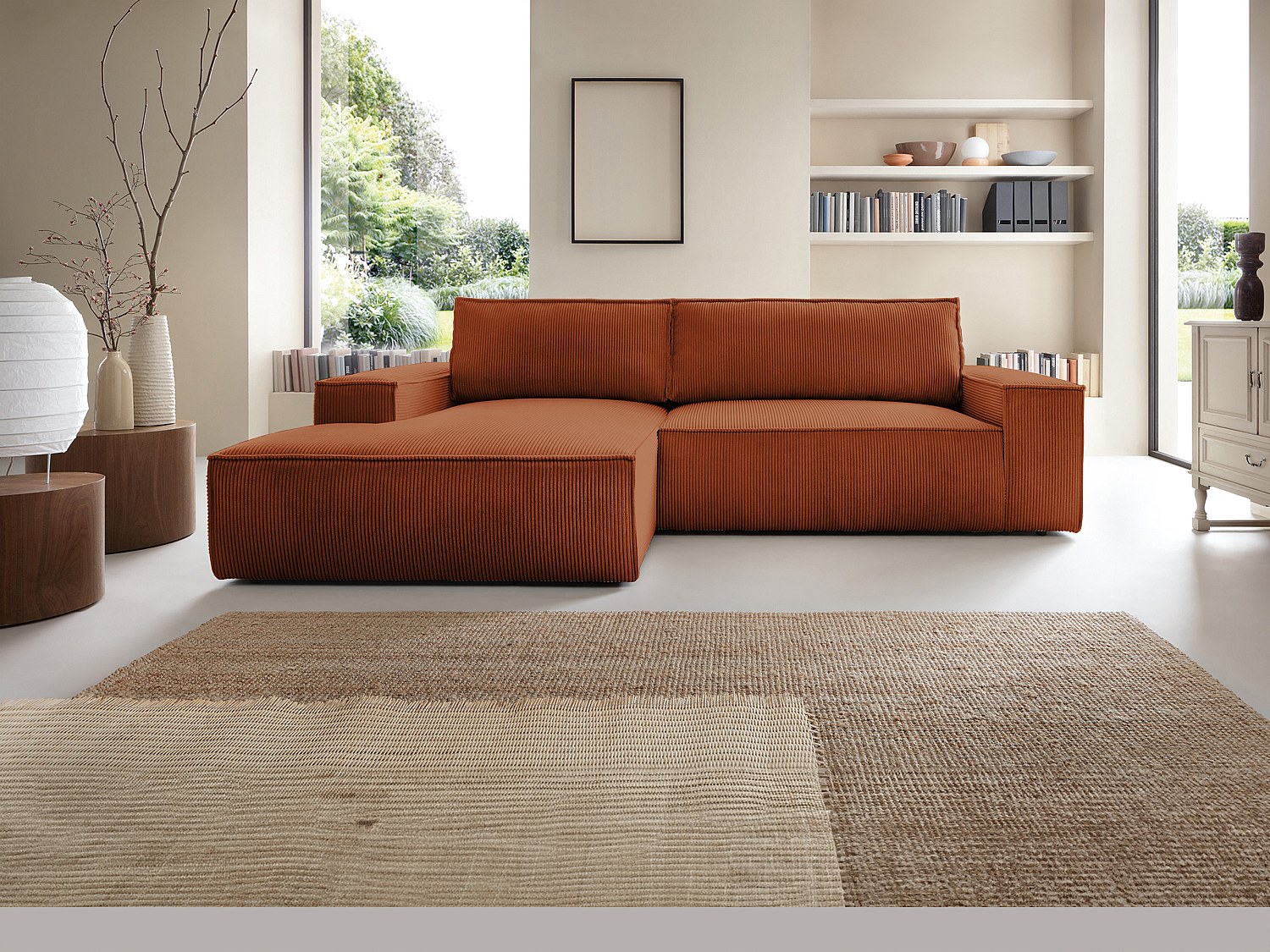 Ecksofa mit Schlaffunktion - Ecke links - Cord - Terracotta - AMELIA günstig online kaufen