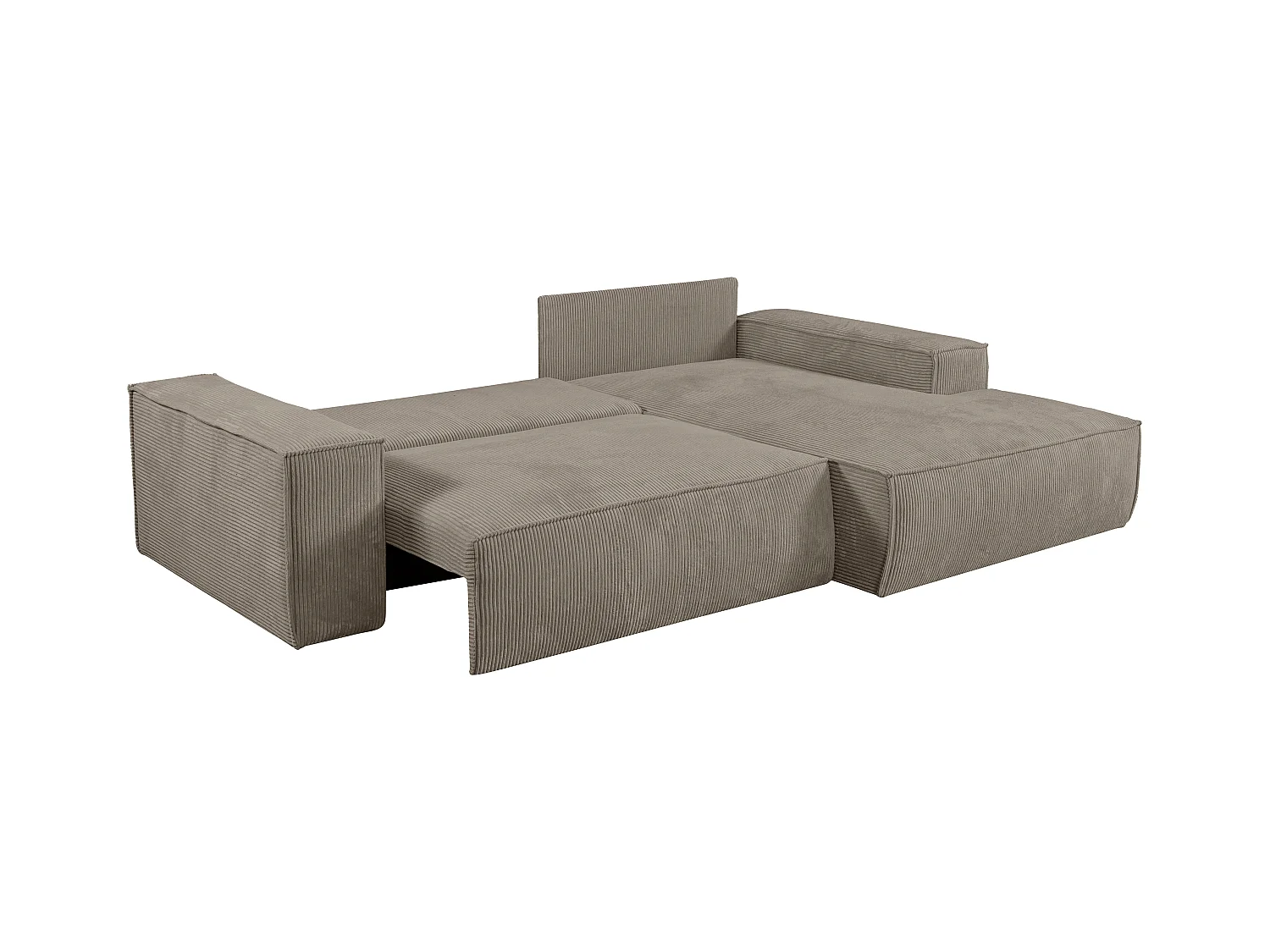 Canapé d'angle droit convertible en velours côtelé taupe AMELIA