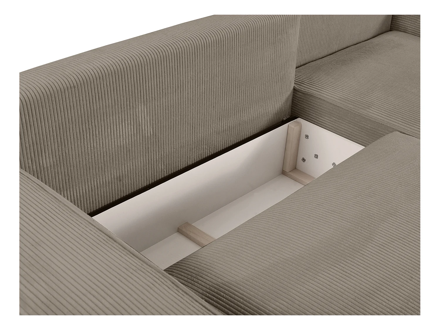 Canapé d'angle droit convertible en velours côtelé taupe AMELIA
