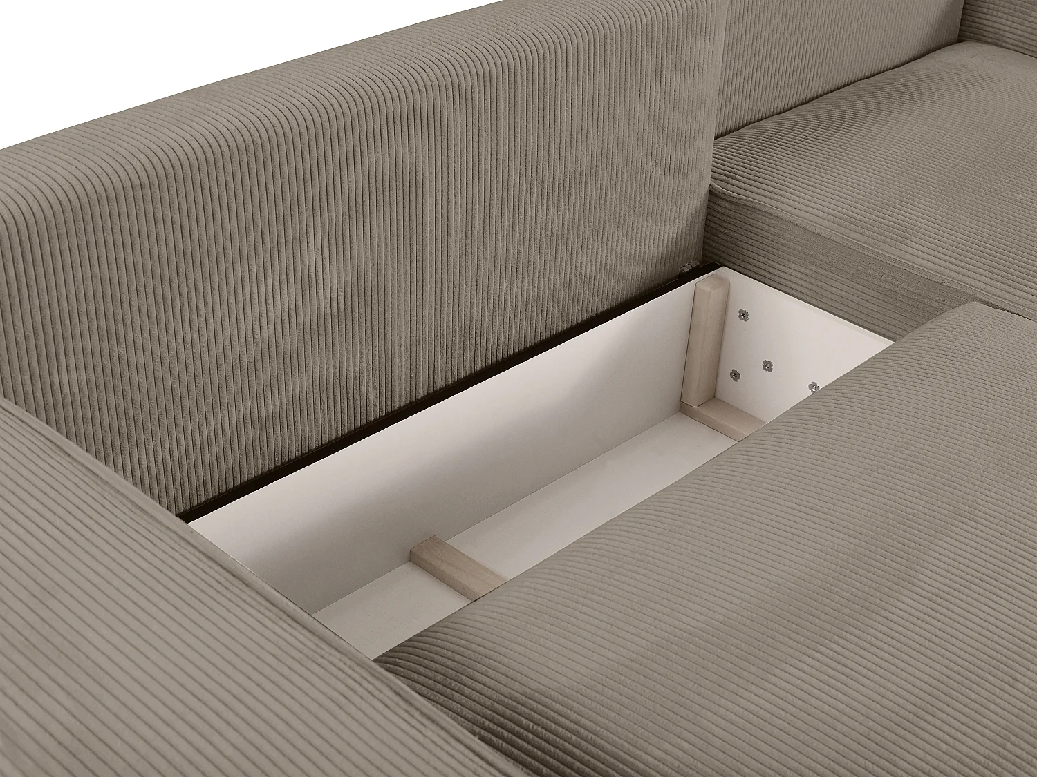 Ecksofa mit Schlaffunktion - Ecke rechts - Cord - Taupe - AMELIA