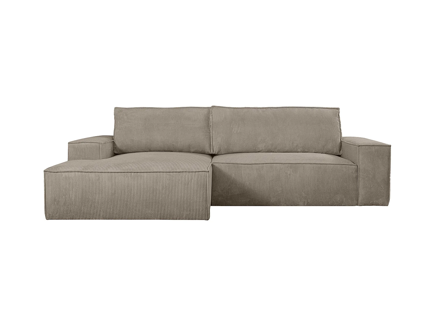 Slaapbank met hoek links van taupegrijs ribfluweel AMELIA