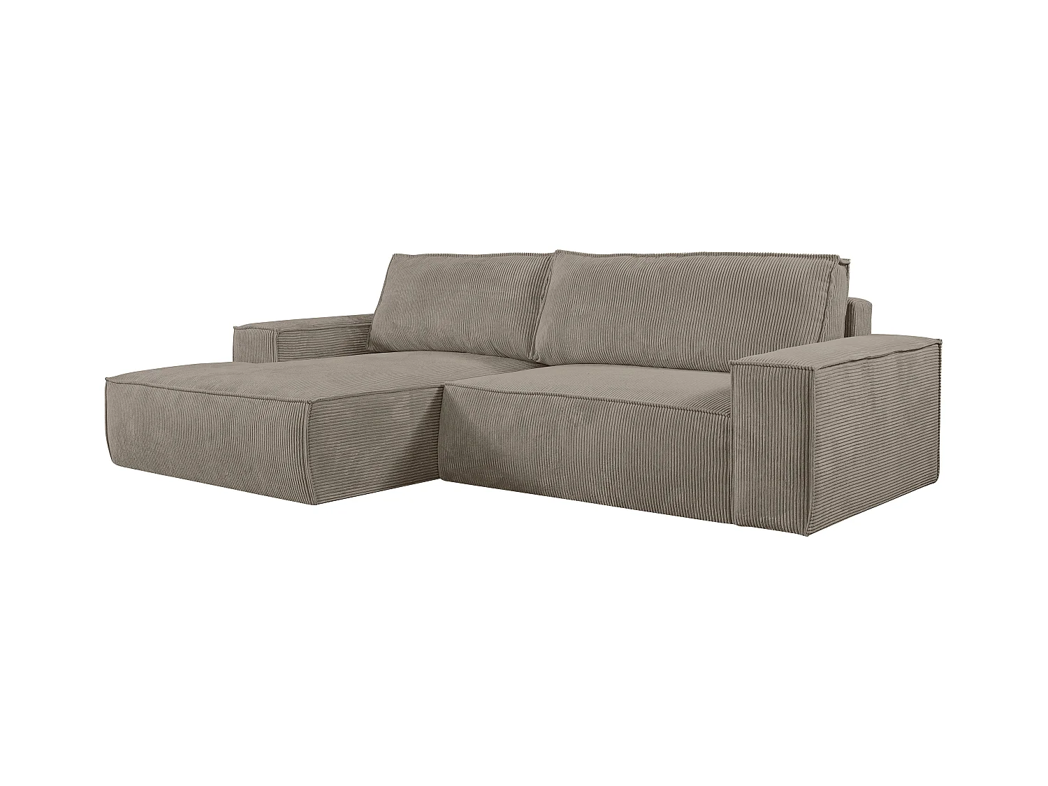Slaapbank met hoek links van taupegrijs ribfluweel AMELIA